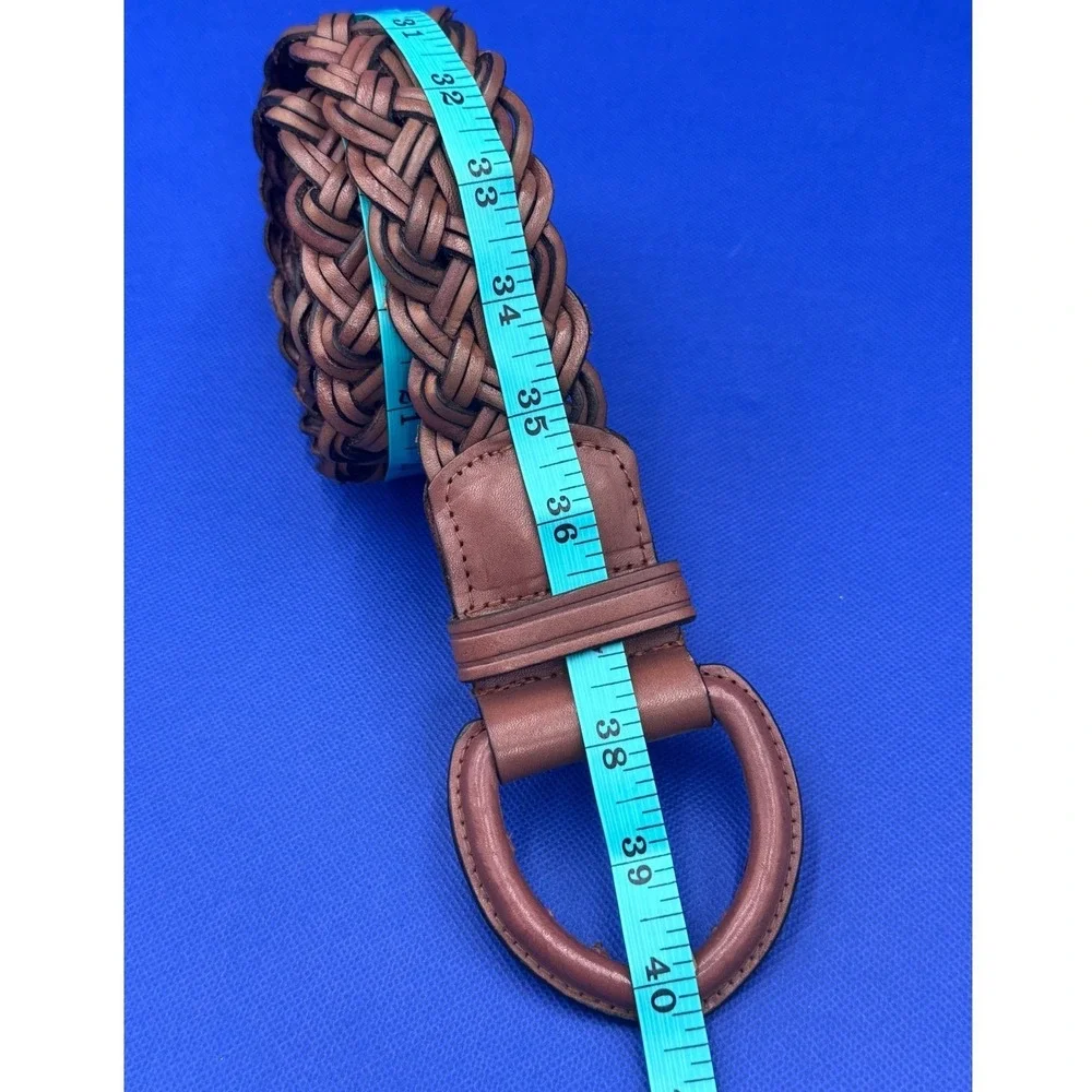 Cognac Brown Genuine Leather Braided Belt Wide Woven Boho Western Earthy Rustic